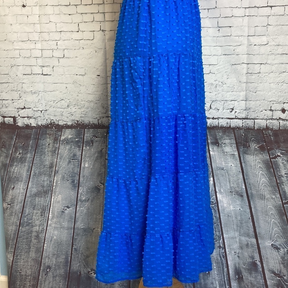 Alice+Olivia KIZZIE SMOCKED FLUTTER SLEEVE TIERED MAXI DRESS SZ 2 Blue Feminine - Picture 12 of 16
